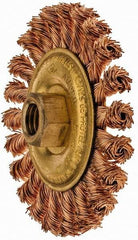 Ampco - 4" OD, 5/8-11 Arbor Hole, Knotted Phosphorus Bronze Alloy Wheel Brush - 3/8" Face Width, 9/16" Trim Length, 20,000 RPM - Caliber Tooling