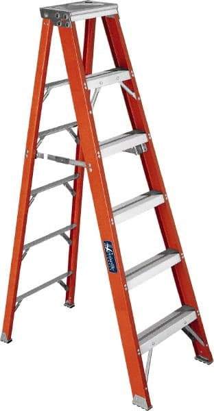 Louisville - 4 Steps, 4' High, Type IAA Rating, Fiberglass Step Ladder - 375 Lb Capacity, 18-3/16" Base Width - Caliber Tooling