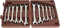 Paramount - 12 Piece, 8mm to 19mm, Ratcheting Combination Wrench Set - Metric Measurement Standard, Full Polish Chrome Finish, Comes in Blow Molded Case - Caliber Tooling