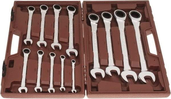 Paramount - 13 Piece, 1/4" to 1", Ratcheting Combination Wrench Set - Inch Measurement Standard, Full Polish Chrome Finish, Comes in Blow Molded Case - Caliber Tooling