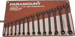 Paramount - 14 Piece, 3/8" to 1-1/4", Combination Wrench Set - Inch Measurement Standard, Black Oxide Finish, Comes in Canvas Roll - Caliber Tooling