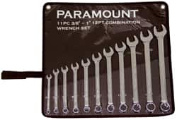 Paramount - 11 Piece, 3/8" to 1" (mm), Combination Wrench Set - Inch/Metric Measurement Standard, Full Polish Chrome Finish, Comes in Canvas Roll - Caliber Tooling