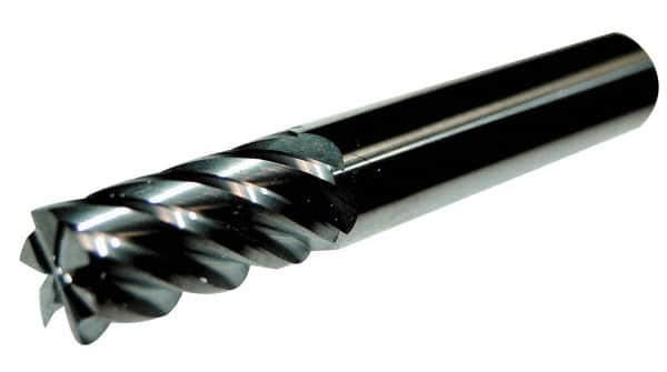 Accupro - 1", 1-3/4" LOC, 1" Shank Diam, 4" OAL, 6 Flute, Solid Carbide Square End Mill - Single End, TiCN Finish, Spiral Flute, 40° Helix, Centercutting, Right Hand Cut, Right Hand Flute - Caliber Tooling