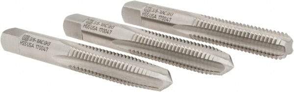 Union Butterfield - 3/8-16 UNC, 4 Flute, Bottoming, Plug & Taper, Bright Finish, High Speed Steel Tap Set - Right Hand Cut, 2-15/16" OAL, 1-1/4" Thread Length, 2B; 3B Class of Fit, Series 1500 - Exact Industrial Supply