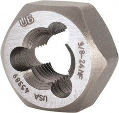 Union Butterfield - 3/8-24 UNF Thread, 25/32" Hex, Right Hand Thread, Hex Rethreading Die - Chromium Steel, 3/8" Thick, Series 2025 - Exact Industrial Supply