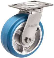 Albion - 5" Diam x 2" Wide x 6-1/2" OAH Top Plate Mount Swivel Caster - Neoprene, 600 Lb Capacity, Roller Bearing, 4 x 4-1/2" Plate - Caliber Tooling