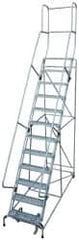 Cotterman - 162" 12 Step Rolling Warehouse Ladder - Knocked Down, 450 Lb Capacity, 120" Platform Height, 34" Base Width x 174" Base Depth, Perforated Tread - Caliber Tooling