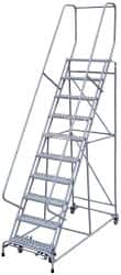 Cotterman - 140" 11 Step Rolling Warehouse Ladder - Assembled, 450 Lb Capacity, 110" Platform Height, 32" Base Width x 81" Base Depth, Perforated Tread - Caliber Tooling