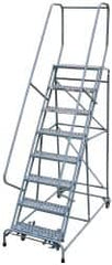 Cotterman - 110" 8 Step Rolling Warehouse Ladder - Assembled, 450 Lb Capacity, 80" Platform Height, 24" Base Width x 61" Base Depth, Perforated Tread - Caliber Tooling