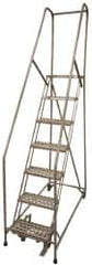 Cotterman - 100" 7 Step Rolling Warehouse Ladder - Assembled, 450 Lb Capacity, 70" Platform Height, 24" Base Width x 53" Base Depth, Perforated Tread - Caliber Tooling