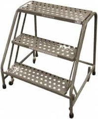 Cotterman - 30" 3 Step Rolling Warehouse Ladder - Assembled, 450 Lb Capacity, 30" Platform Height, 30" Base Width x 26" Base Depth, Perforated Tread - Caliber Tooling