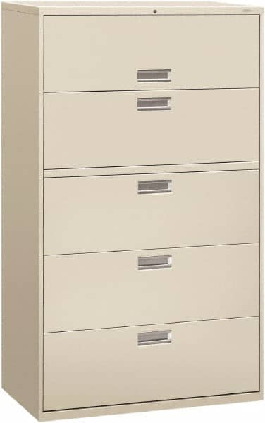 Hon - 42" Wide x 67" High x 19-1/4" Deep, 5 Drawer Roll-Out, Roll-Out Posting - Steel, Light Gray - Caliber Tooling