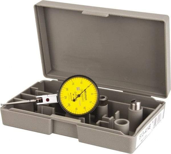 Mitutoyo - 1/2 mm Range, 0.01 mm Dial Graduation, Horizontal Dial Test Indicator - 1.5748 Inch Yellow Dial, 0-25-0 Dial Reading, Accurate to 0.01 Inch - Caliber Tooling