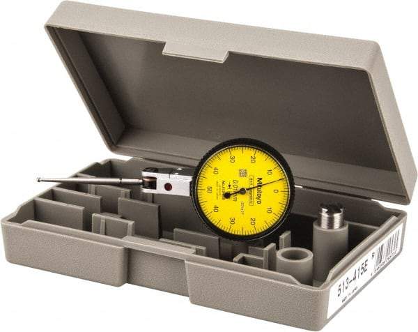 Mitutoyo - 1 mm Range, 0.01 mm Dial Graduation, Horizontal Dial Test Indicator - 1.5748 Inch Yellow Dial, 0-50-0 Dial Reading, Accurate to 0.01 Inch - Caliber Tooling