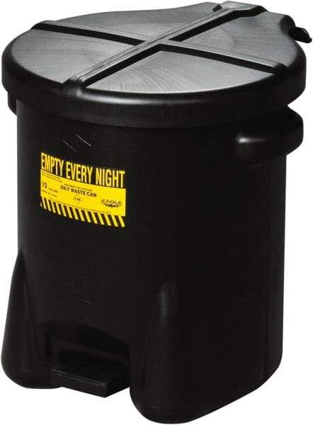 Eagle - 14 Gallon Capacity, HDPE Waste Can with Foot Lever - 18 Inch Long x 22 Inch Wide/Diameter x 21 Inch High, Black, Foot or Hand Operated, Approved FM and OSHA - Caliber Tooling