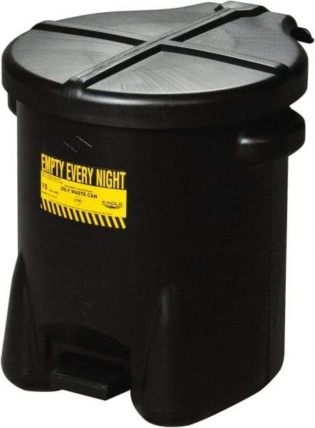 Eagle - 6 Gallon Capacity, HDPE Waste Can with Foot Lever - 13 Inch Long x 16-1/2 Inch Wide/Diameter x 16 Inch High, Black, Foot or Hand Operated, Approved FM and OSHA - Caliber Tooling