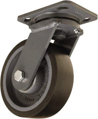 Hamilton - 6" Diam x 2" Wide x 7-1/2" OAH Top Plate Mount Swivel Caster - Polyurethane Mold onto Cast Iron Center, 1,560 Lb Capacity, Sealed Precision Ball Bearing, 4 x 5" Plate - Caliber Tooling