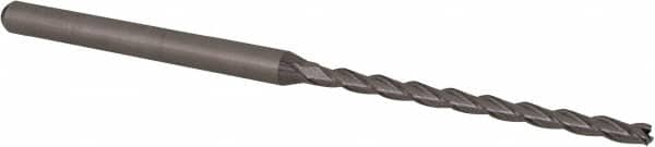 Accupro - 5/64", 1.187" LOC, 1/8" Shank Diam, 2-1/2" OAL, 3 Flute, Solid Carbide Square End Mill - Single End, Uncoated, Spiral Flute, 30° Helix, Centercutting, Right Hand Cut, Right Hand Flute, Series Miniature - Caliber Tooling