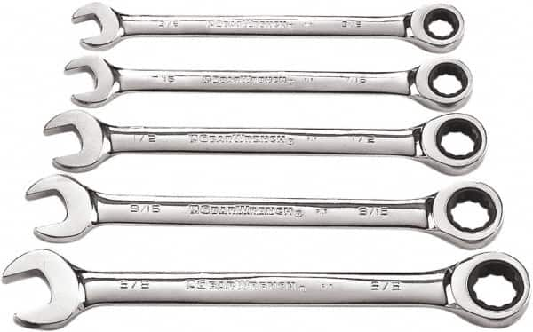 GearWrench - 5 Piece, 3/8" to 5/8", 12 Point Combination Wrench Set - Inch Measurement Standard, Chrome Finish - Caliber Tooling