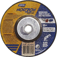 Norton - 5" Wheel Diam, 1/4" Wheel Thickness, Type 27 Depressed Center Wheel - Ceramic, Resinoid Bond, 12,225 Max RPM - Caliber Tooling