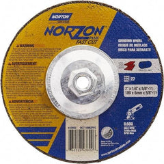 Norton - 7" Wheel Diam, 1/4" Wheel Thickness, Type 27 Depressed Center Wheel - Ceramic, Resinoid Bond, 8,600 Max RPM - Caliber Tooling