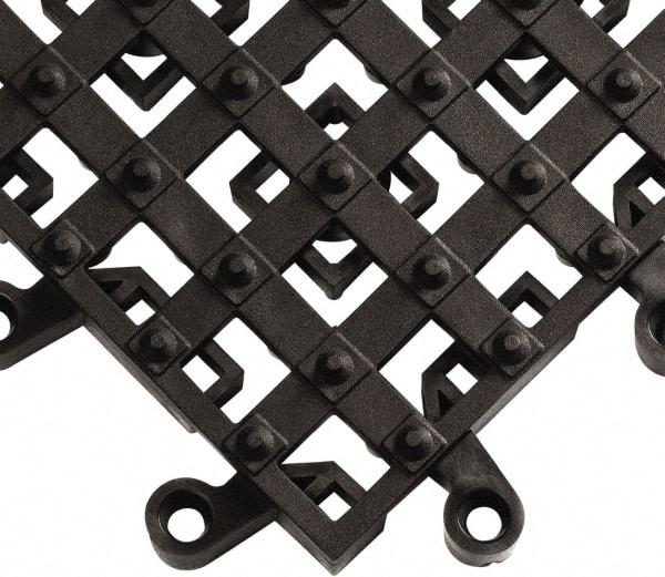 Wearwell - 18" Long x 18" Wide x 7/8" Thick, Anti-Fatigue Modular Matting Open Grid - Male & Female, 4 Interlocking Sides, Black, For Dry & Wet Areas, Series 553 - Caliber Tooling