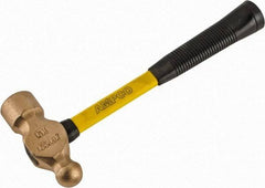 Ampco - 2-3/4 Lb Head Aluminum Bronze Ball Pein Hammer - 14" Fiberglass Handle with Grip, 1-13/16" Face Diam, 14" OAL - Caliber Tooling