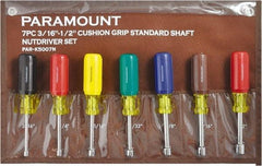 Paramount - 7 Piece 3/16 to 1/2" Nutdriver Set - Hollow Shaft, Ergonomic Handle - Caliber Tooling