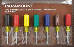 Paramount - 7 Piece 5 to 10mm Nutdriver Set - Hollow Shaft, Ergonomic Handle - Caliber Tooling