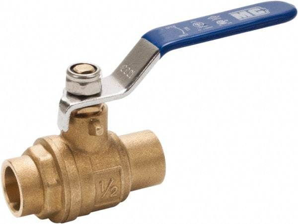 Midwest Control - 1/2" Pipe, Full Port, Brass Full Port Ball Valve - 2 Piece, C x C Ends, Vinyl Coated Metal Handle, 600 WOG, 150 WSP - Caliber Tooling