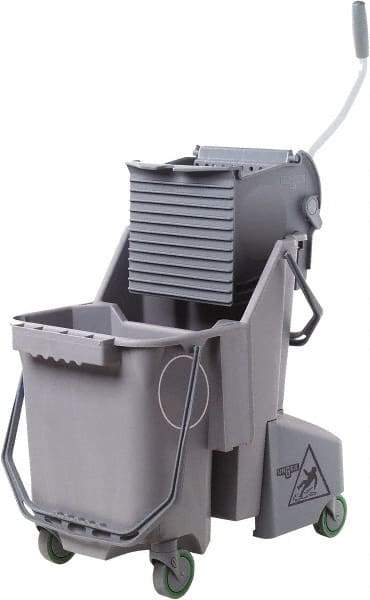 Unger - 32 Qt Plastic Bucket & Wringer - 21" Long x 20" High x 15" Wide, Gray, Aluminum Handle - Caliber Tooling