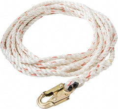 PRO-SAFE - 50' Long, 350 Lb Capacity, 1 Leg Locking Snap Hook Harness Lifeline - 5/8" Diam, Poly-Blend Rope, Locking Snap Hook Anchorage Connection - Caliber Tooling