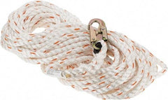 PRO-SAFE - 100' Long, 350 Lb Capacity, 1 Leg Locking Snap Hook Harness Lifeline - 5/8" Diam, Poly-Blend Rope, Locking Snap Hook Anchorage Connection - Caliber Tooling