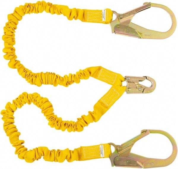 PRO-SAFE - 6' Long, 350 Lb Capacity, 2 Leg Locking Snap Hook Harness Shock Absorbing Lanyard - Polyester Webbing, Locking Rebar Snap Hook Anchorage Connection - Caliber Tooling