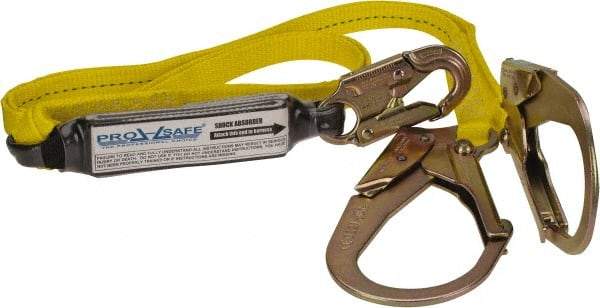 PRO-SAFE - 6' Long, 350 Lb Capacity, 2 Leg Locking Snap Hook Harness Shock Absorbing Lanyard - Polyester Webbing, Locking Rebar Snap Hook Anchorage Connection - Caliber Tooling