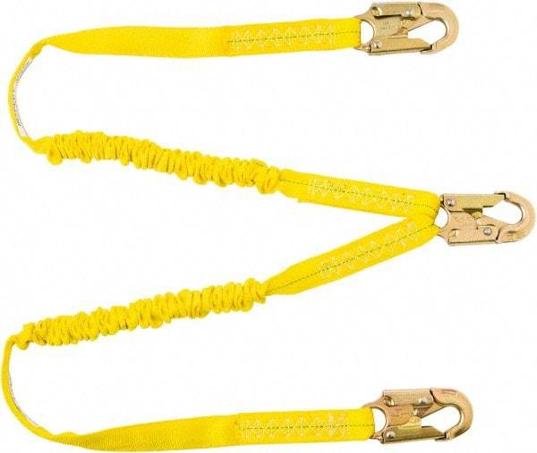 PRO-SAFE - 6' Long, 350 Lb Capacity, 2 Leg Locking Snap Hook Harness Shock Absorbing Lanyard - Polyester Webbing, Locking Snap Hook Anchorage Connection - Caliber Tooling