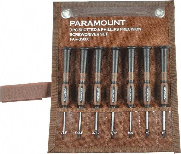 Paramount - 7 Piece Phillips & Slotted Screwdriver Set - Bit Sizes: Philips #00 to #1 - Caliber Tooling