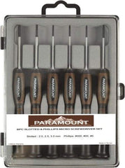 Paramount - 6 Piece Phillips & Slotted Screwdriver Set - Bit Sizes: Philips #000 to #0 - Caliber Tooling