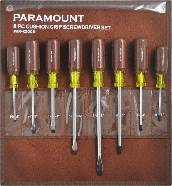 Paramount - 8 Piece Phillips & Slotted Screwdriver Set - Bit Sizes: Philips #1 to #3 - Caliber Tooling