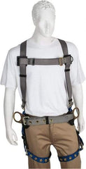 PRO-SAFE - 350 Lb Capacity, Size XXL, Full Body Construction Safety Harness - Polyester, Side D-Ring, Tongue Buckle Leg Strap, Pass-Thru Chest Strap, Gray/Blue - Caliber Tooling