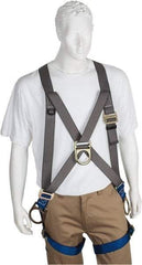 PRO-SAFE - 350 Lb Capacity, Size XXL, Full Body Cross-Over Safety Harness - Polyester, Front D-Ring, Side D-Ring, Pass-Thru Leg Strap, Pass-Thru Chest Strap, Gray/Blue - Caliber Tooling