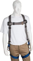 PRO-SAFE - 350 Lb Capacity, Size XXL, Full Body Back D-Ring Safety Harness - Polyester, Side D-Ring, Pass-Thru Leg Strap, Pass-Thru Chest Strap, Gray/Blue - Caliber Tooling