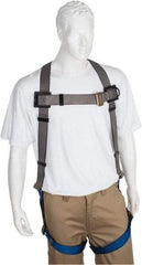 PRO-SAFE - 350 Lb Capacity, Size XXL, Full Body Premium Quick Connect Safety Harness - Polyester, Pass-Thru Leg Strap, Pass-Thru Chest Strap, Gray/Blue - Caliber Tooling