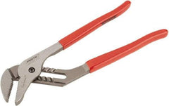 Proto - 12" OAL, 2-11/16" Max Capacity, 1-3/4" Jaw Length x 33/64" Jaw Width, 7 Position Gooseneck Tongue & Groove Pliers - Serrated Straight Jaws, Standard Head, Vinyl Handles - Caliber Tooling