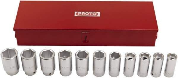 Proto - 11 Piece 3/4" Drive Deep Socket Set - 6 Points, 7/8 to 1-5/8", Inch Measurement Standard - Caliber Tooling