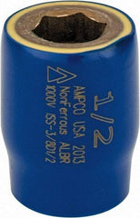 Ampco - 1/2", 3/8" Drive, Standard Hand Socket - 6 Points, 1-1/2" OAL, Aluminum Bronze - Caliber Tooling