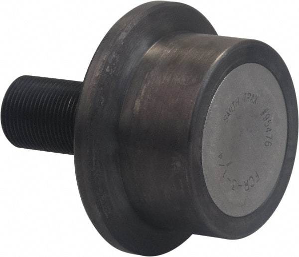 Accurate Bushing - 32mm Roller Diam x 23mm Width, 12mm Stud Diam x 25mm Length, Flanged Load Roller - Carbon Steel, 14mm Thread Length, M12 x 1.5 Thread, 48mm OAL, 6,000 N Dynamic Cap, 2,680 N Static Cap - Caliber Tooling