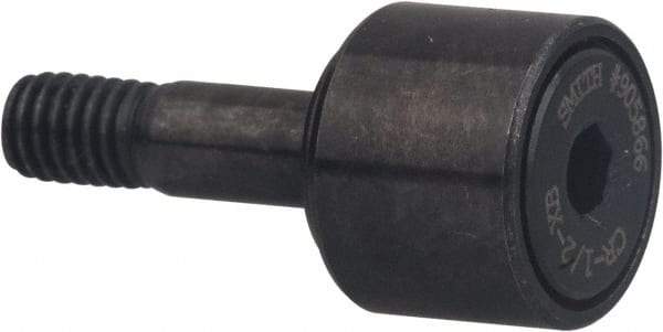 Accurate Bushing - 1" Roller Diam x 5/8" Width, 7/16" Stud Diam x 1" Length, Sealed Stud Cam Follower with Hex - Carbon Steel, 1/2" Thread Length, 7/16-20 Thread, 1-5/8" OAL, 3,030 Lb Dynamic Cap, 3,100 Lb Static Cap - Caliber Tooling