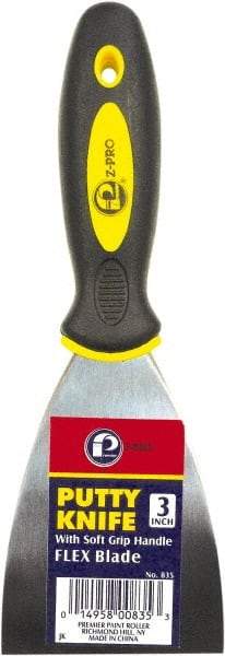 Premier Paint Roller - 3" Wide Spring Blade Steel Putty Knife - Stiff, Soft Grip Plastic Handle, 8.343" OAL - Caliber Tooling