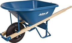 Jackson Professional Tools - 5.75 Cu Ft Capacity Wheelbarrow with 16" Pneumatic Wheel - Wood Handle, 59-1/4" Long x 29-1/2" Wide x 27-1/4" High, Blue - Caliber Tooling